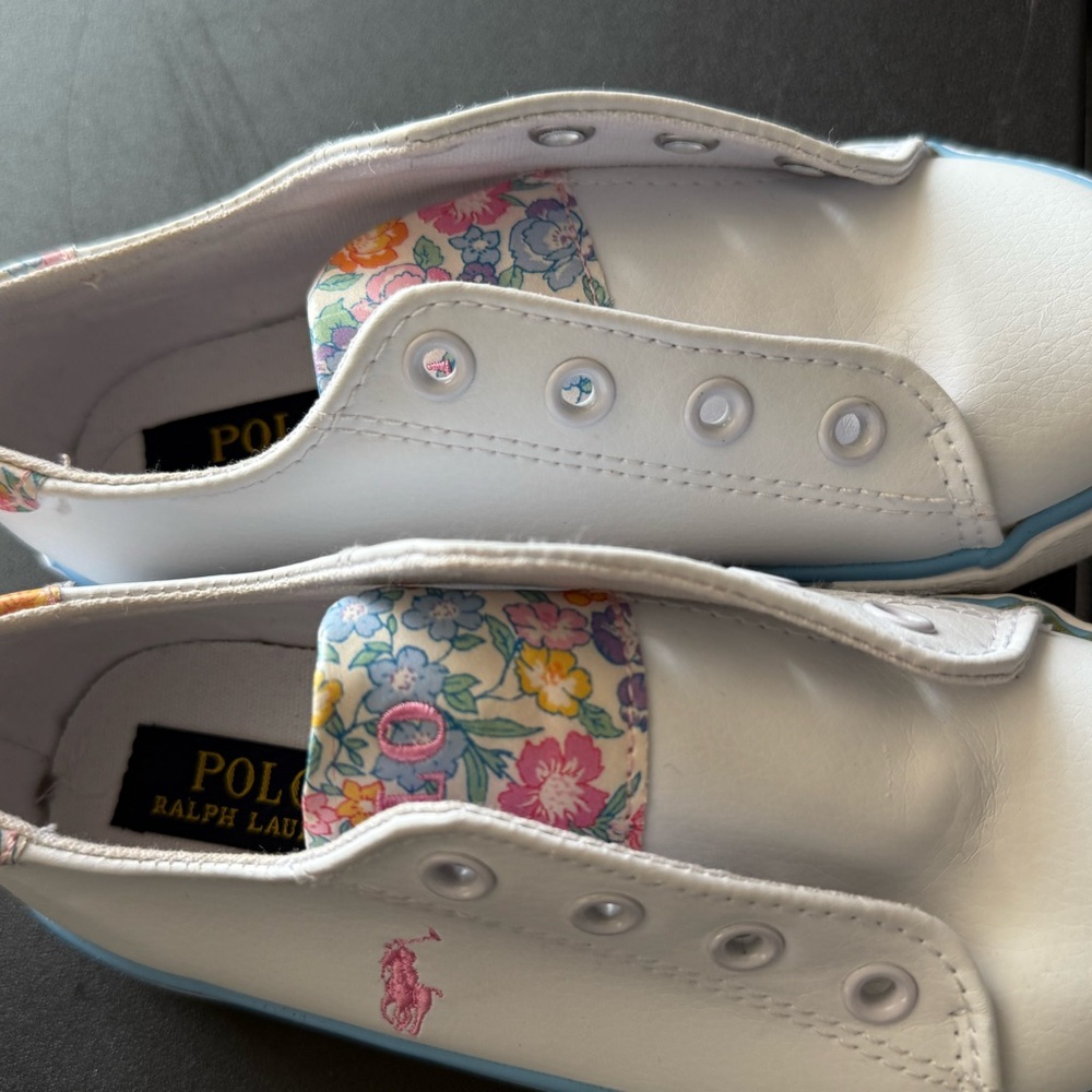 Polo by Ralph Lauren White and Pink Sneakers with Floral Detail - Picture 2 of 5